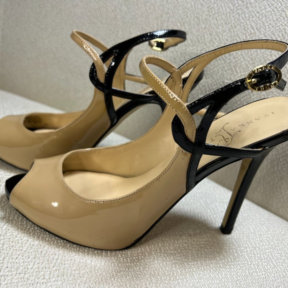 Ivanka Trump Black & Tan Patent Leather 5" Heels Size 8